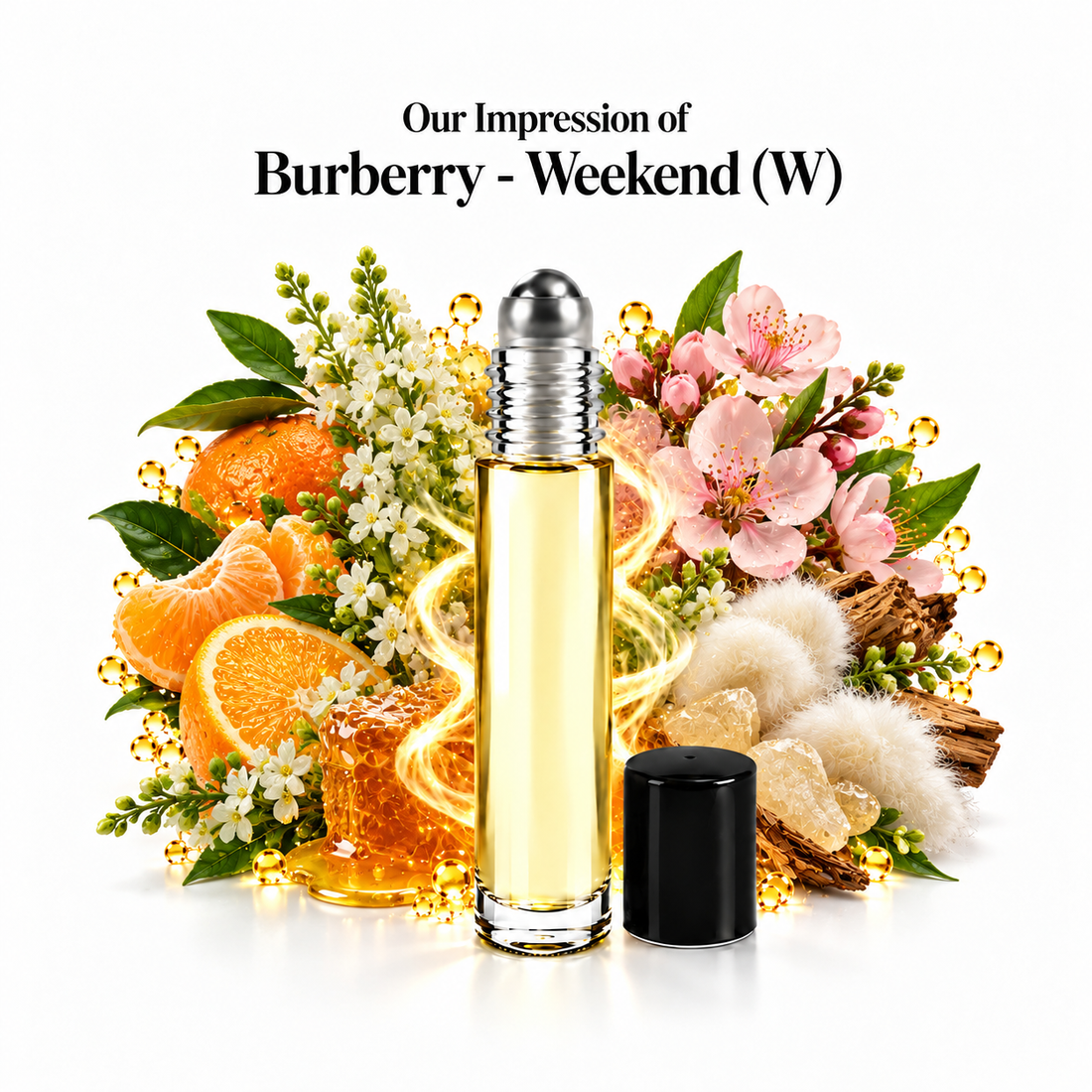 Burberry Weekend Perfume Oil roll-on with scent-note imagery