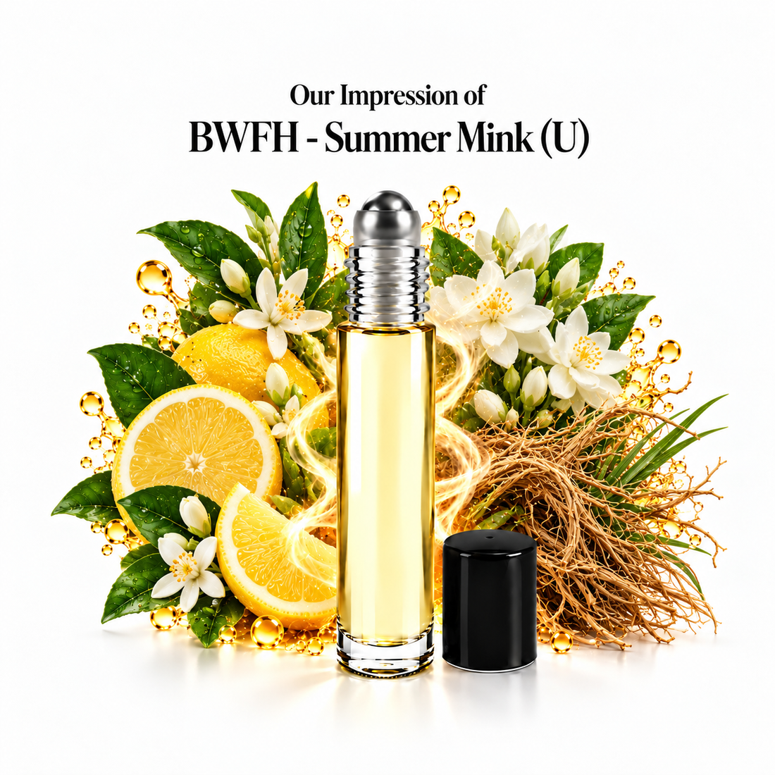 Our impression of BWFH - Summer Mink Perfume Oil with fragrance notes on white
