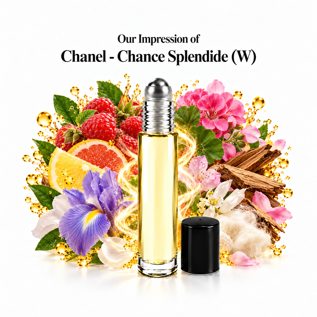 Our impression of Chanel - Chance Splendide Perfume Oil with fragrance notes on white