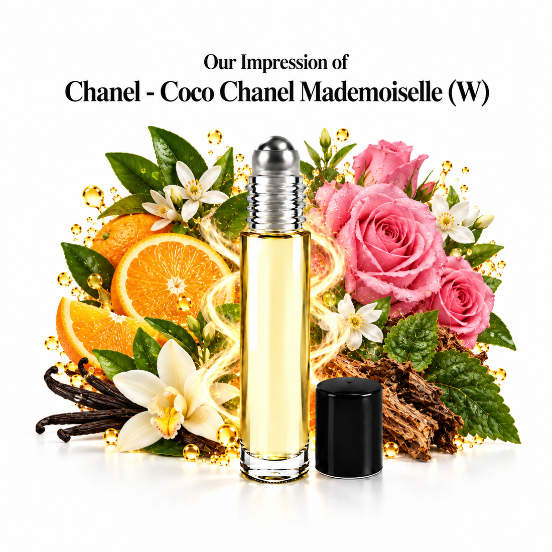 Chanel Coco Chanel Mademoiselle Perfume Oil roll-on with scent-note imagery