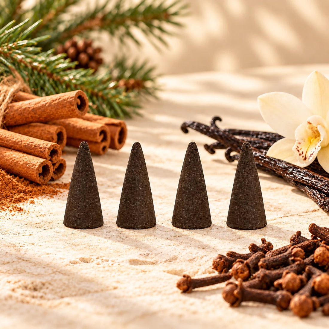 Christmas Cheer incense cones with cinnamon, vanilla and cloves.