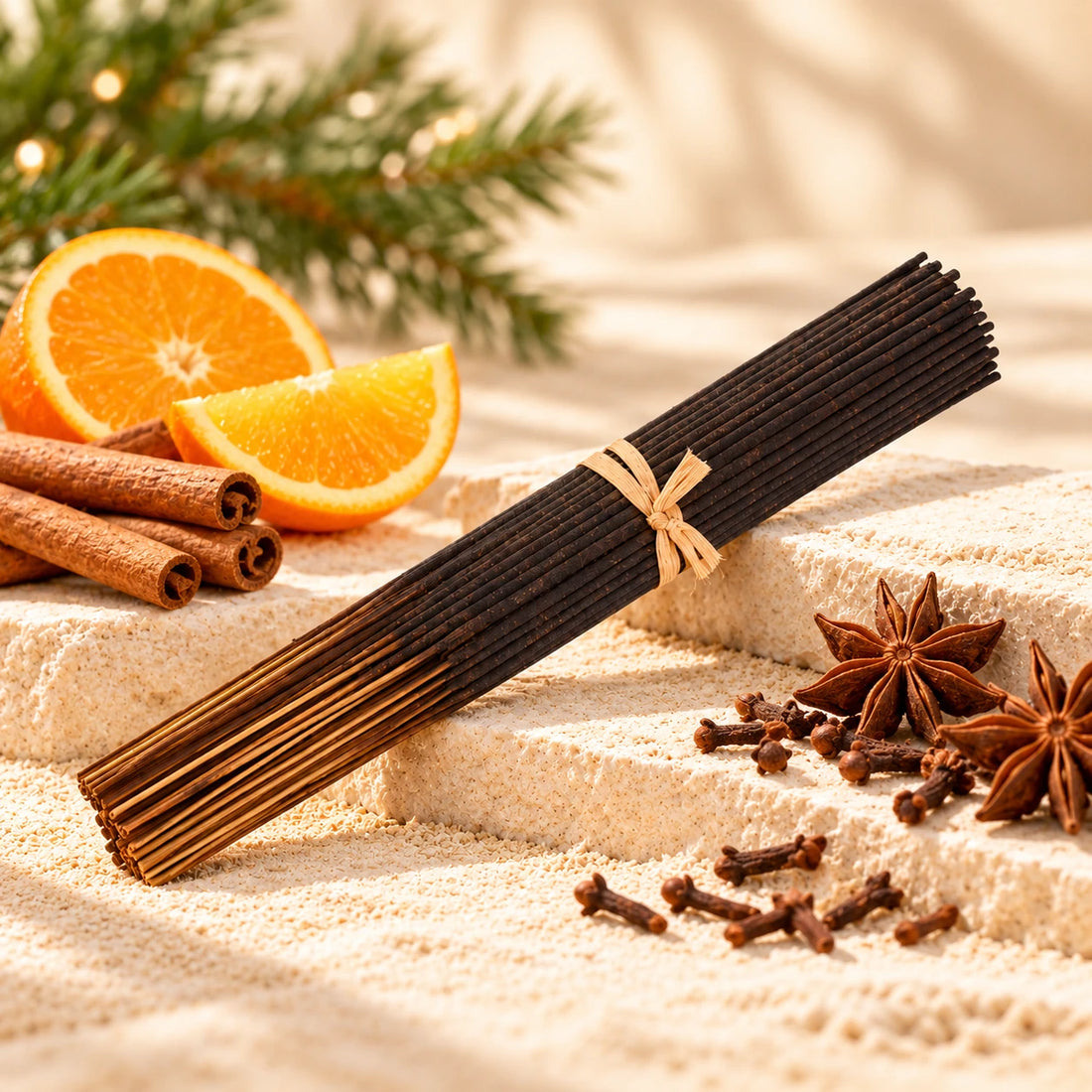 Christmas Cheer incense sticks with orange, cinnamon and spices.