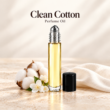 Clean Cotton Perfume Oil with simple scent note accents on soft ivory