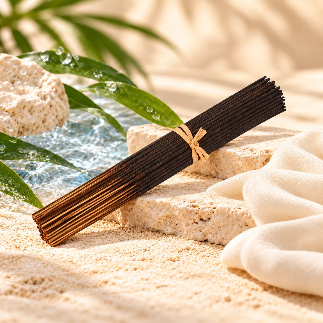 Cool Water Incense Sticks on cream stone.