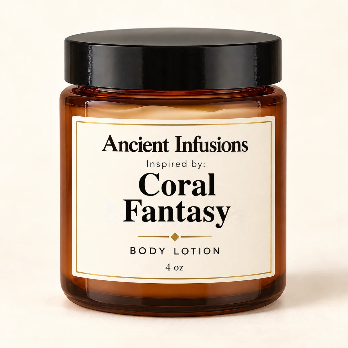 Coral Fantasy Inspired Body Lotion by Ancient Infusions — 4 oz amber glass jar