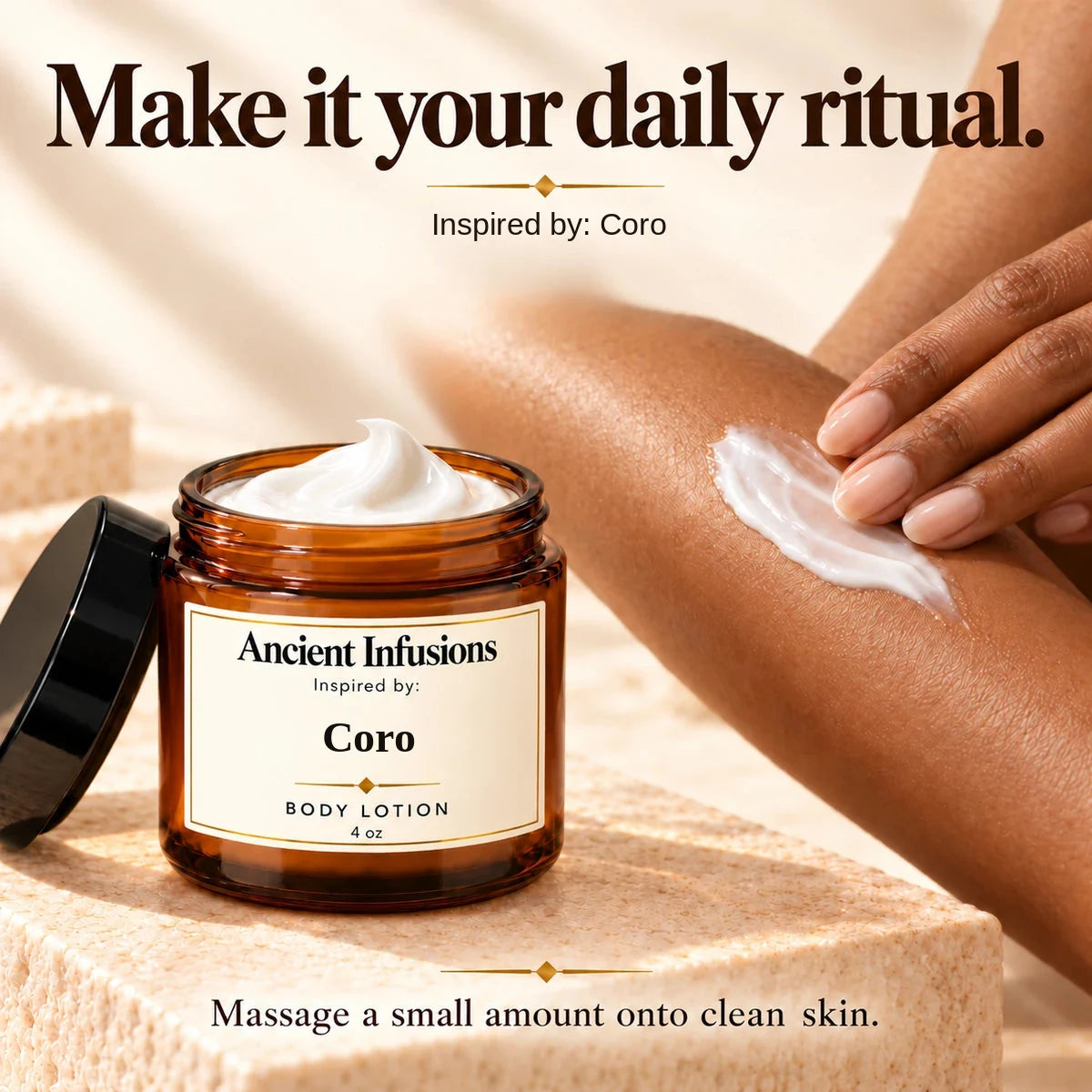 Coro Inspired Body Lotion by Ancient Infusions — how to apply lotion