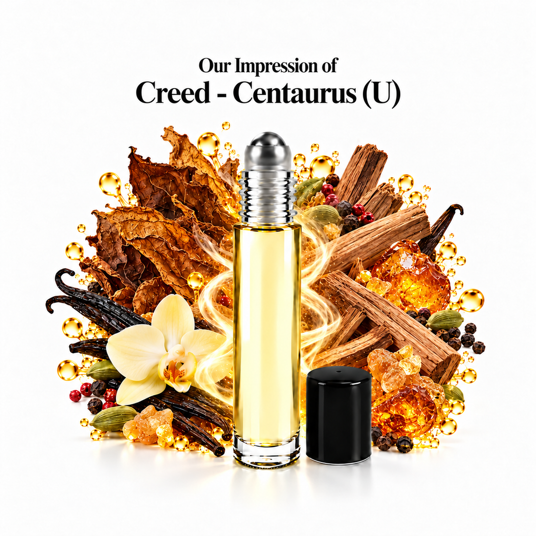 Our impression of Creed - Centaurus Perfume Oil with fragrance notes on white