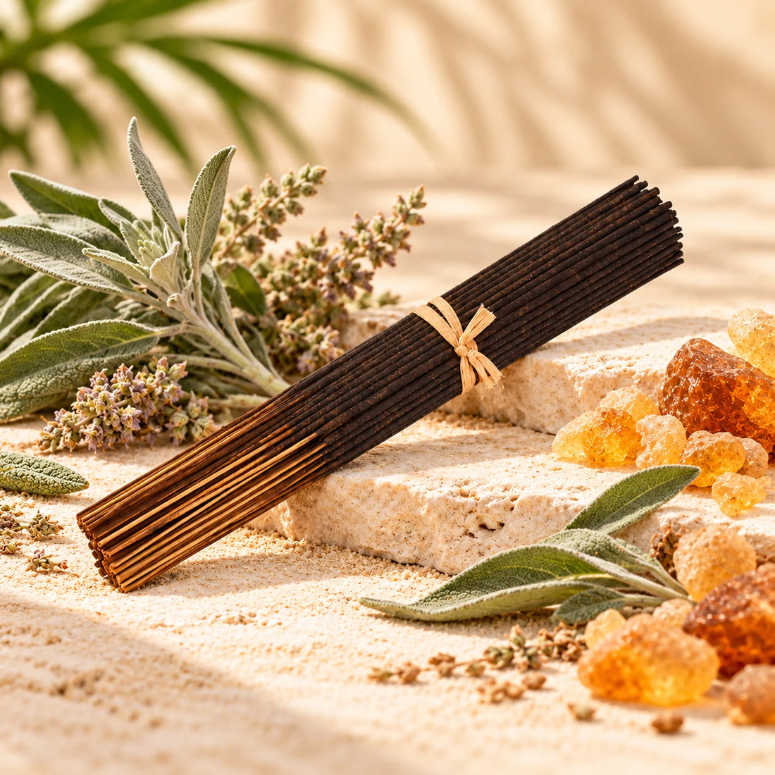 Desert Sage Incense Sticks on cream stone.