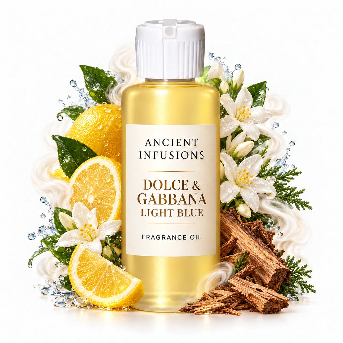 Dolce & Gabbana - Light Blue fragrance oil by Ancient Infusions, with pale yellow oil and a tight halo representing sicilian lemon, jasmine, cedarwood.