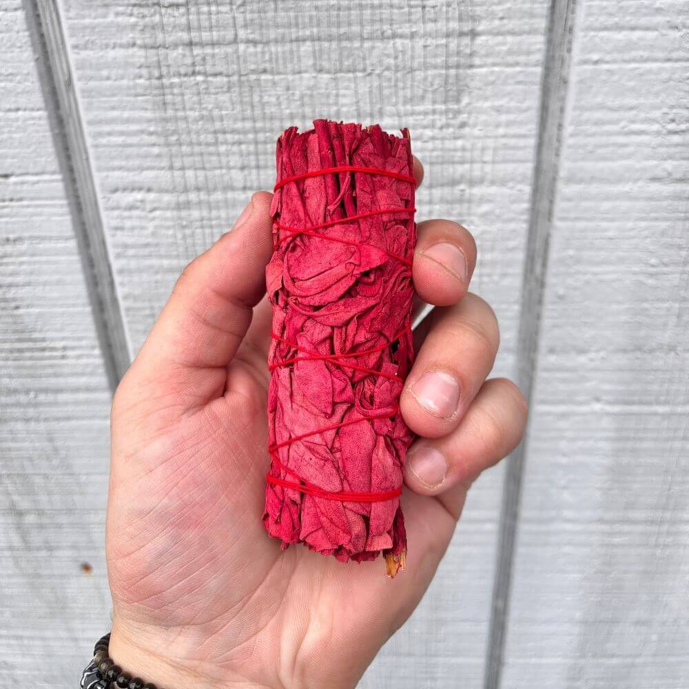 4-Inch Dragons Blood Sage Smudge Stick - Spiritual Cleansing and Protection Benefits.