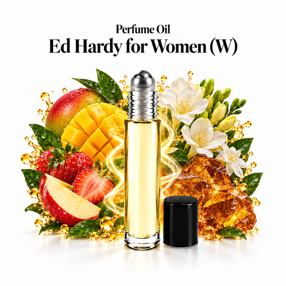 Ed Hardy for Women Perfume Oil roll-on with scent-note imagery