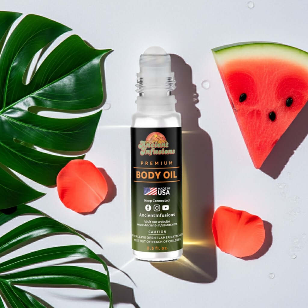 Escada Sorbetto Rosso Inspired Body Oil with notes of watermelon and tropical florals, evocative of a summer day on the Amalfi Coast.