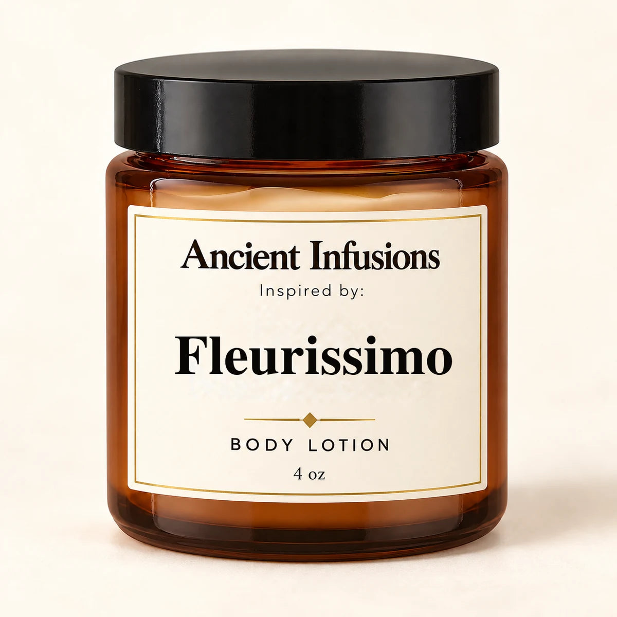 Fleurissimo Inspired Body Lotion by Ancient Infusions — 4 oz amber glass jar