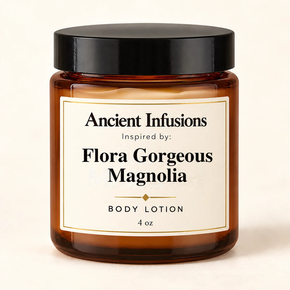 Flora Gorgeous Magnolia Inspired Body Lotion by Ancient Infusions — 4 oz amber glass jar