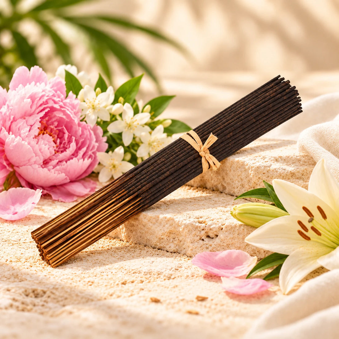 Flower Shop Incense Sticks on cream stone.