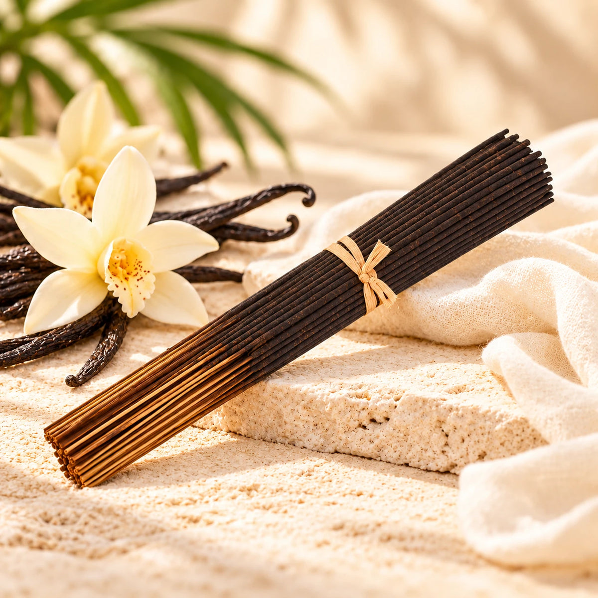 French Vanilla Incense Sticks on cream stone.