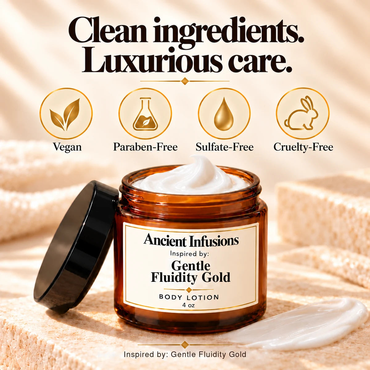 Gentle Fluidity Gold Inspired Body Lotion by Ancient Infusions — vegan, paraben-free, sulfate-free and cruelty-free