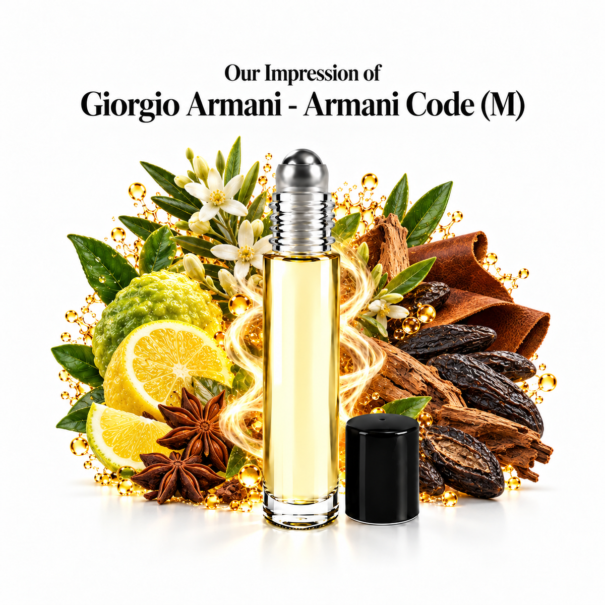 Giorgio Armani Armani Code Perfume Oil roll-on with scent-note imagery
