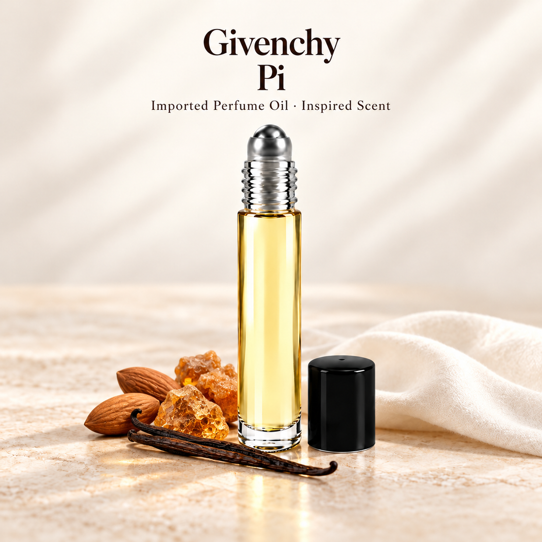 Givenchy Pi Perfume Oil with minimal fragrance note accents on soft ivory