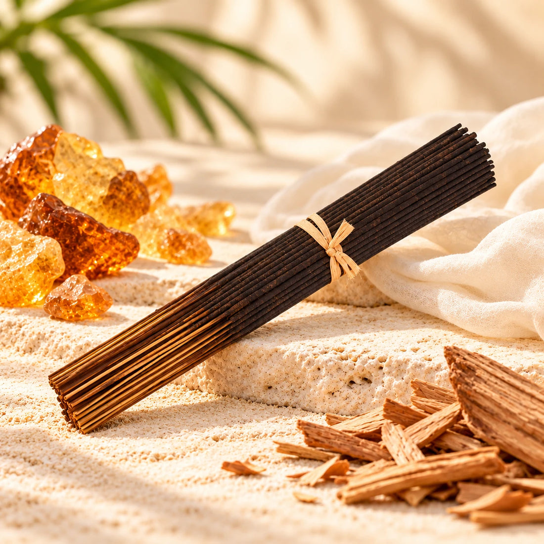 Golden Sand Incense Sticks on cream stone.