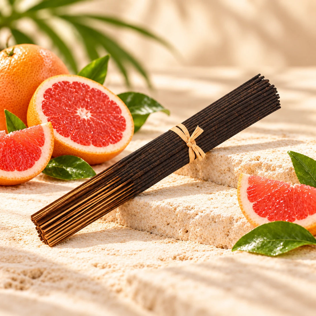 Grapefruit Incense Sticks on cream stone.