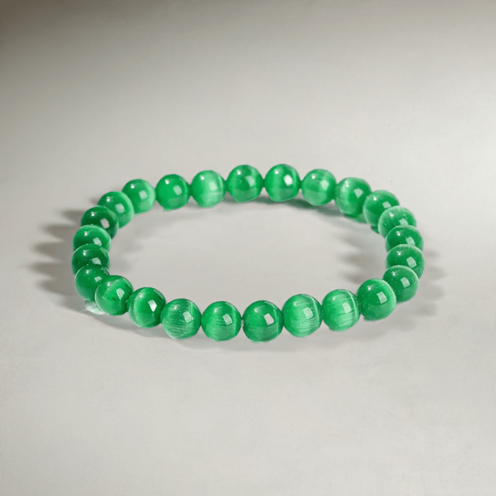 Green Cat’s Eye Bracelet for Men and Women – Real Beaded Elastic Healing Crystal Jewelry.