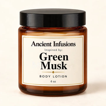 Green Musk Inspired Body Lotion by Ancient Infusions — 4 oz amber glass jar