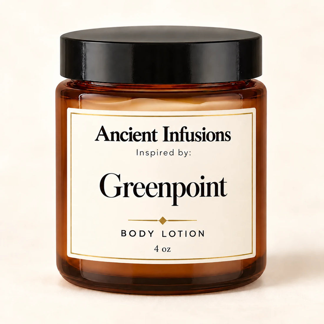 Greenpoint Inspired Body Lotion — Ancient Infusions 4 oz amber glass jar