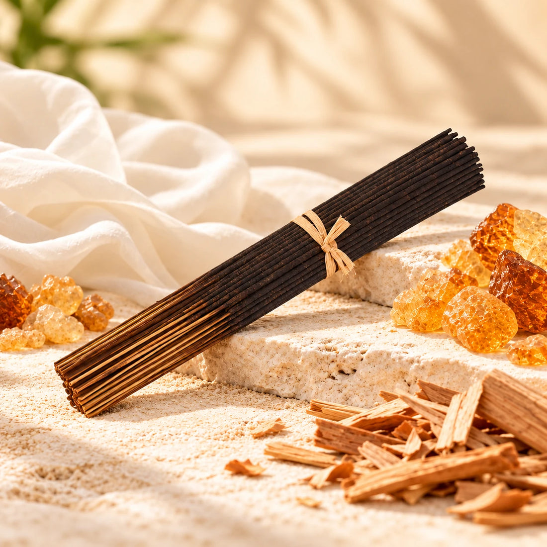 Gucci Guilty Incense Sticks on cream stone.