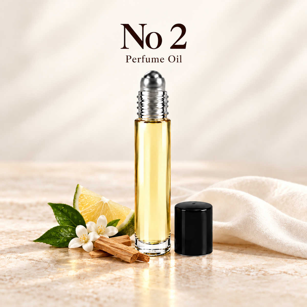 Gucci No 2 Perfume Oil with simple scent note accents on soft ivory
