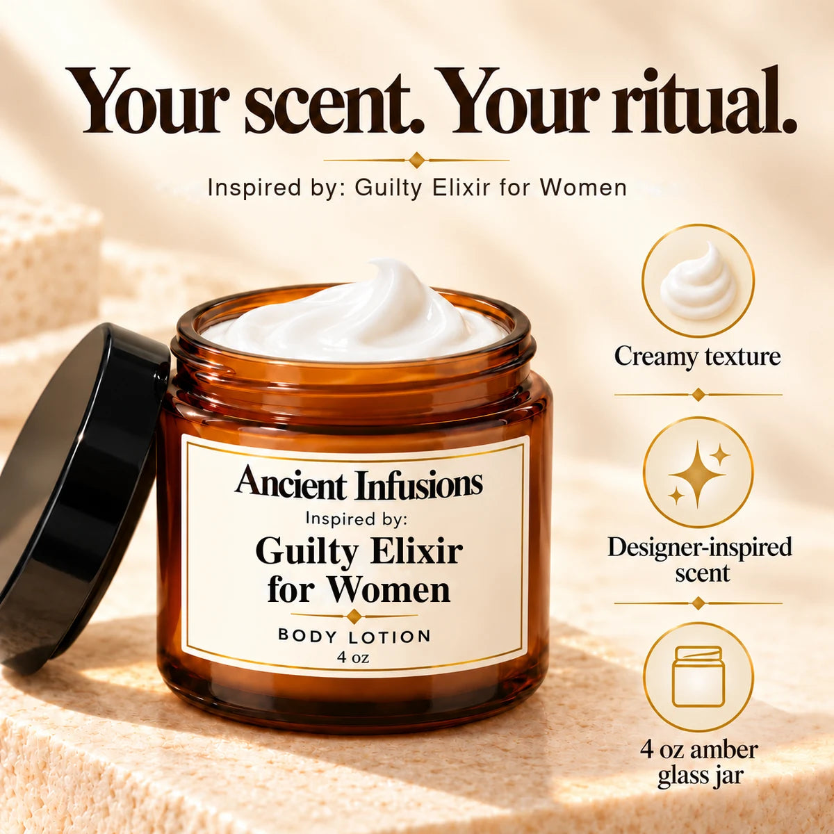 Guilty Elixir for Women Inspired Body Lotion by Ancient Infusions — rich creamy texture