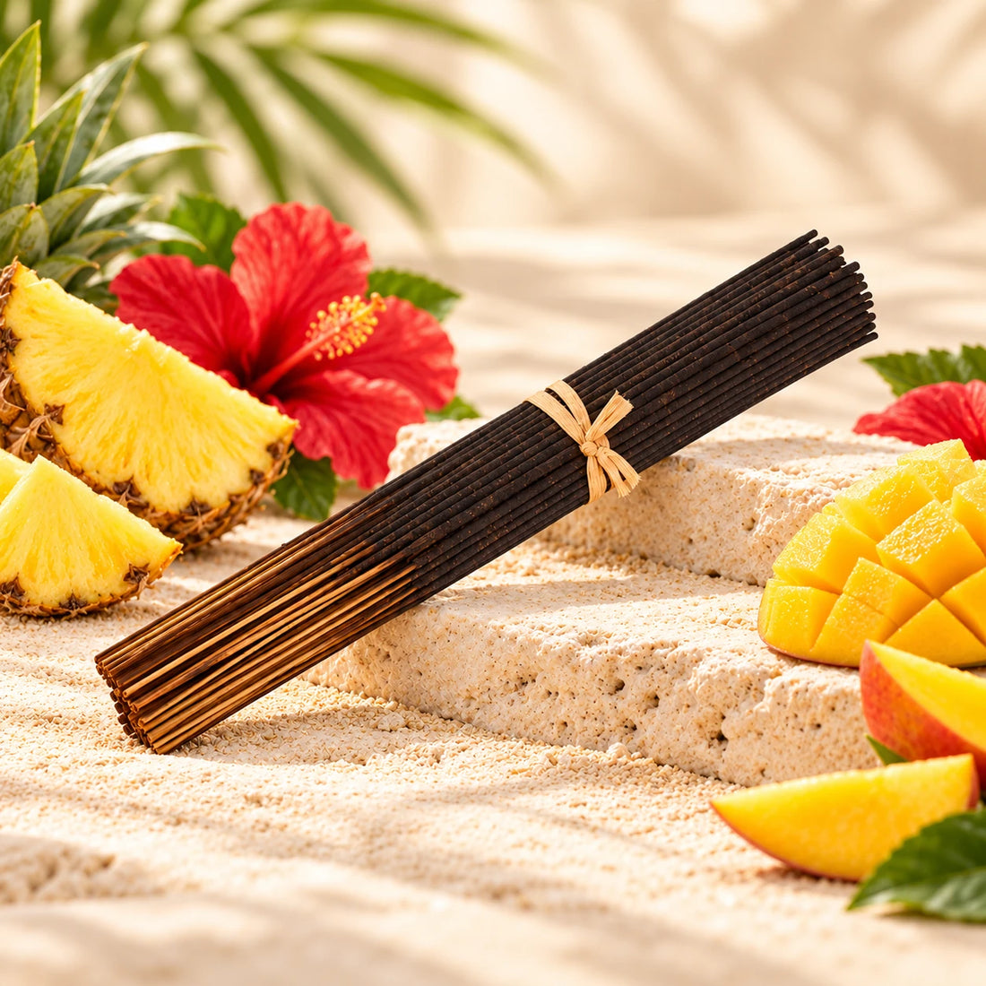 Hawaiian Punch Incense Sticks on cream stone.