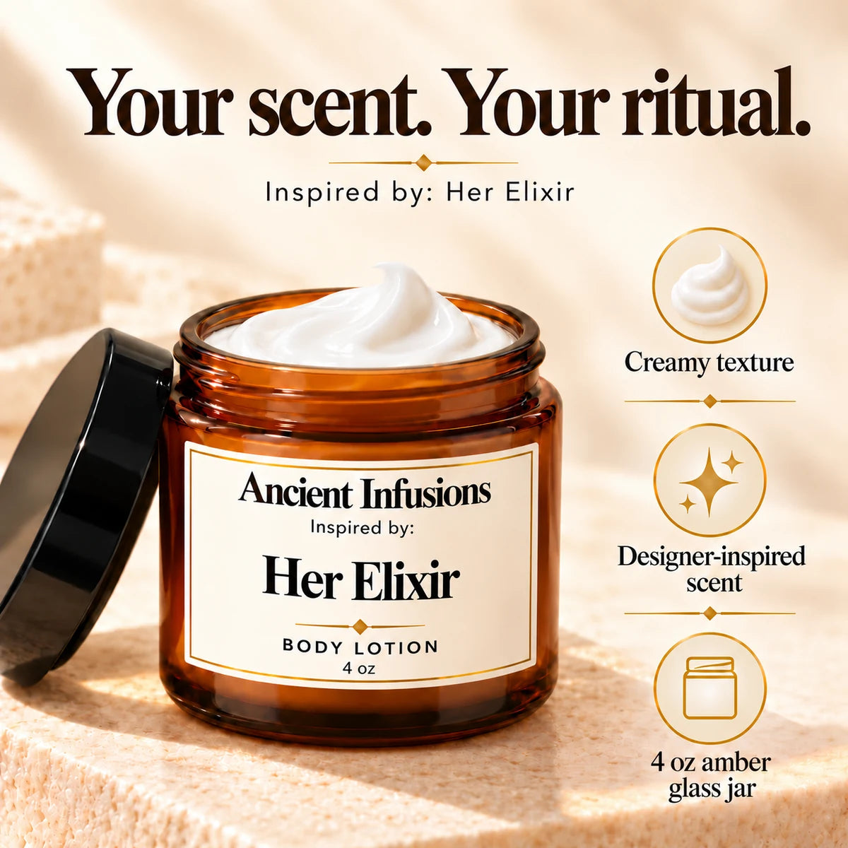 Her Elixir Inspired Body Lotion by Ancient Infusions — rich creamy texture