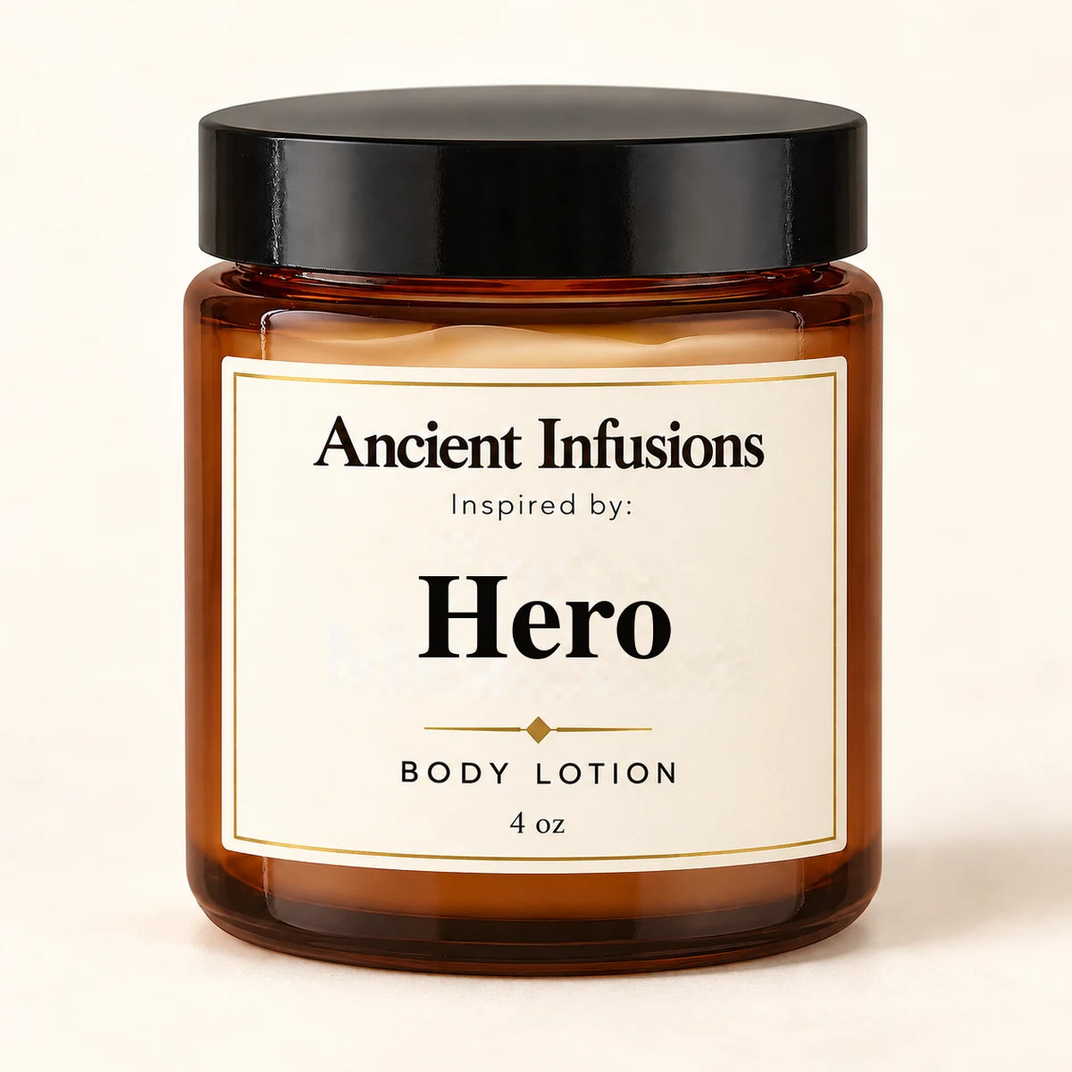 Hero Inspired Body Lotion by Ancient Infusions — 4 oz amber glass jar
