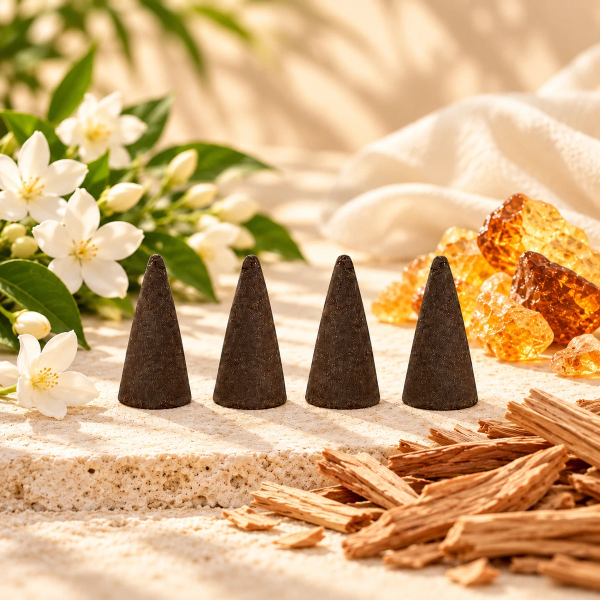 Imported Alien Incense Cones on cream stone.