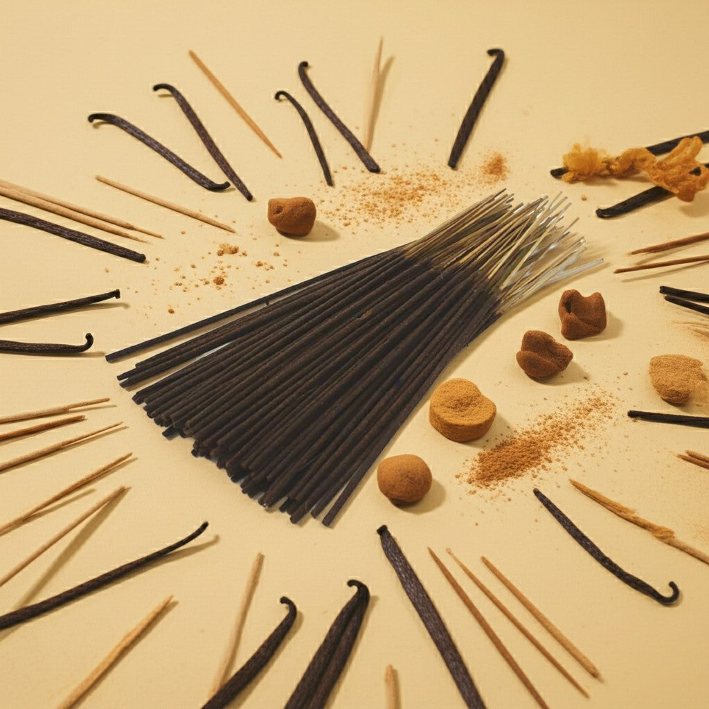 Imported Golden Sand Incense Sticks with a pink label on a beige background