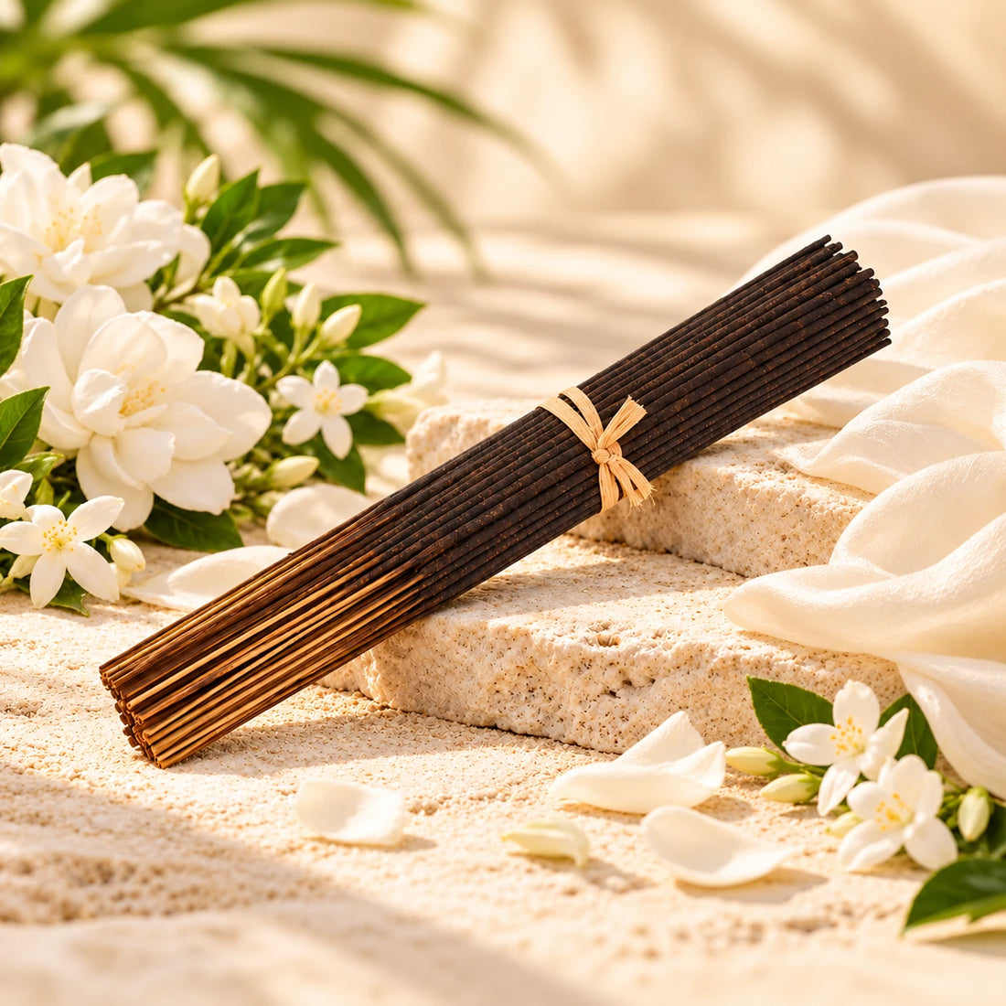 Imported Jannatul Firdaus Incense Sticks on cream stone.