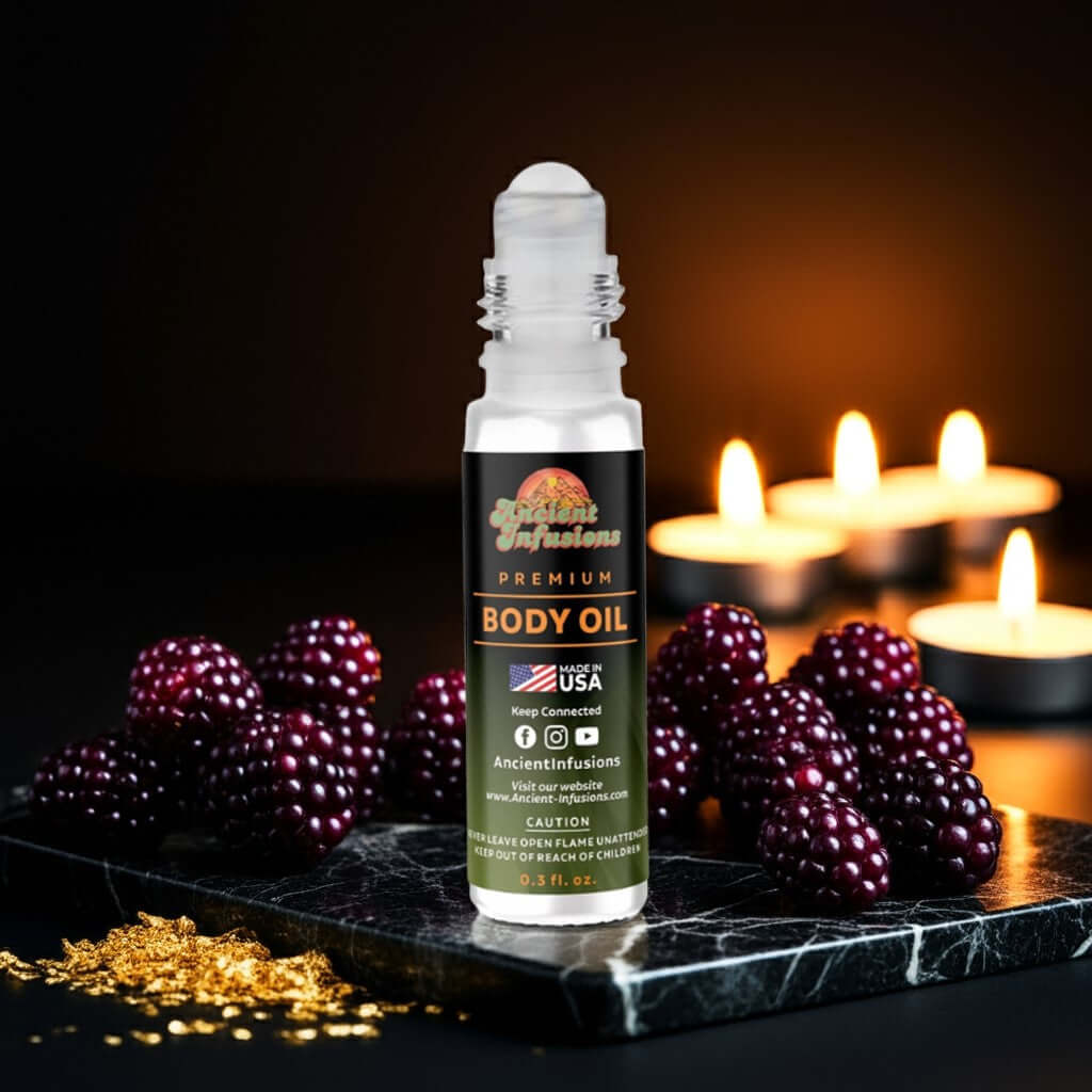 Bath & Body Works Into the Night Inspired Body Oil with berries and candles