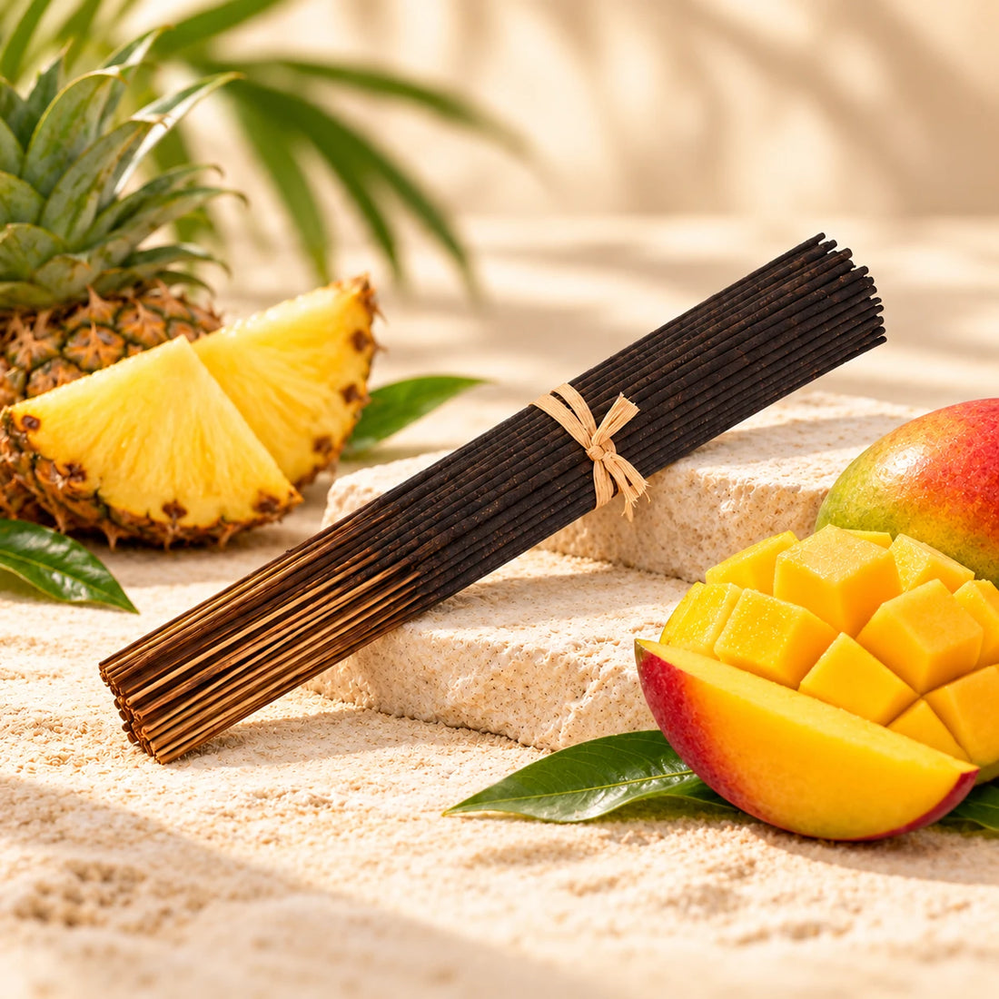 Jamaican Fruit Incense Sticks on cream stone.