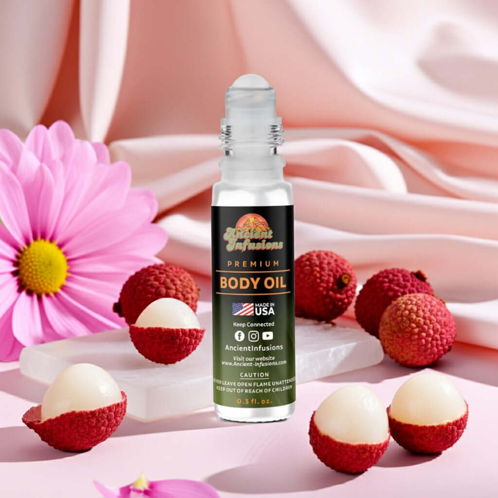 Kayali Sparkling Lychee Inspired Body Oil with lychee and flowers