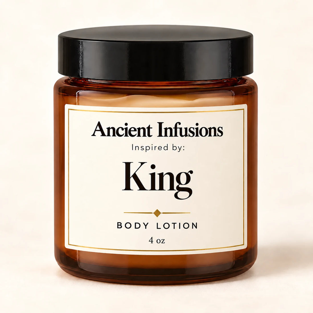King Inspired Body Lotion — Ancient Infusions 4 oz amber glass jar