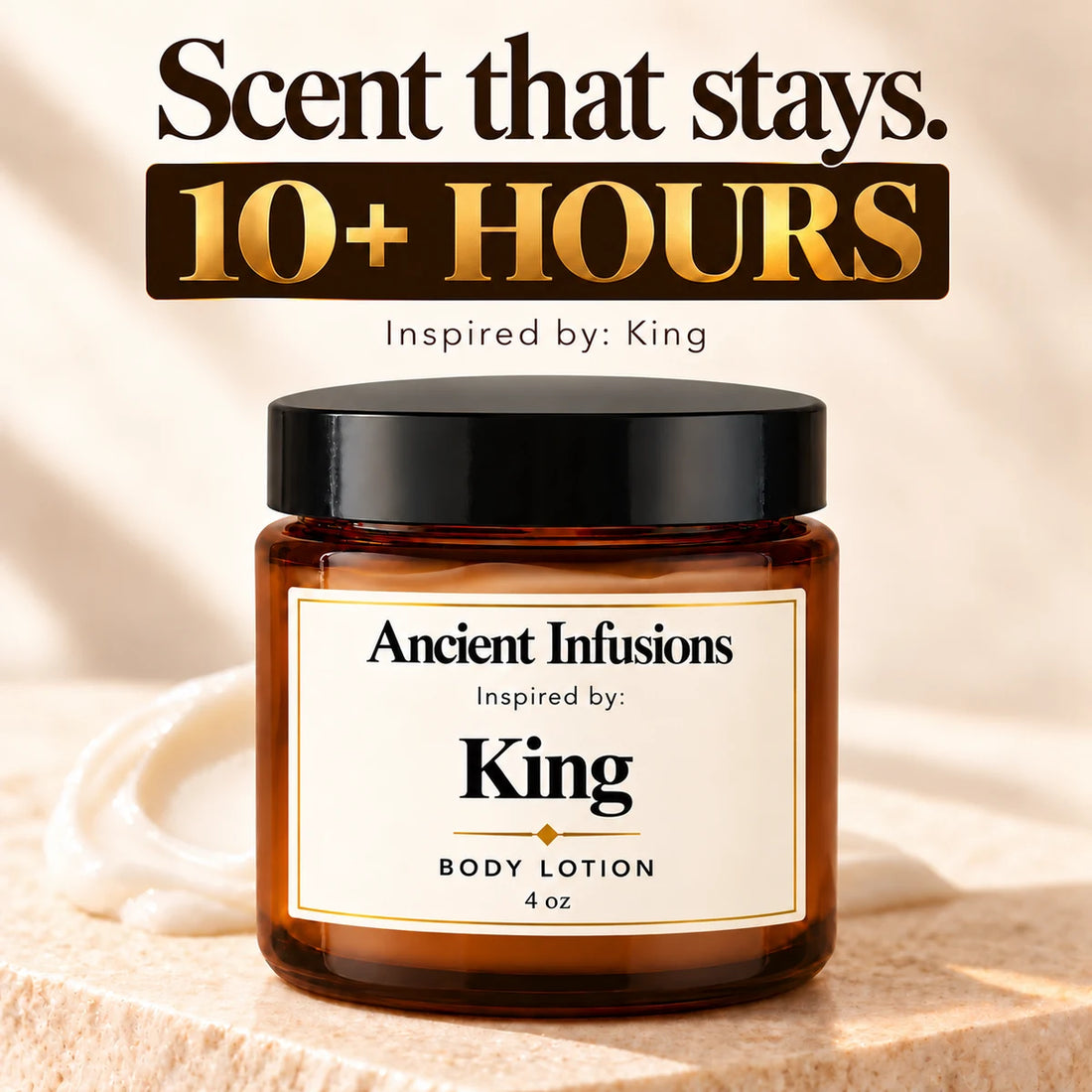 King Inspired Body Lotion — Ancient Infusions 4 oz amber glass jar