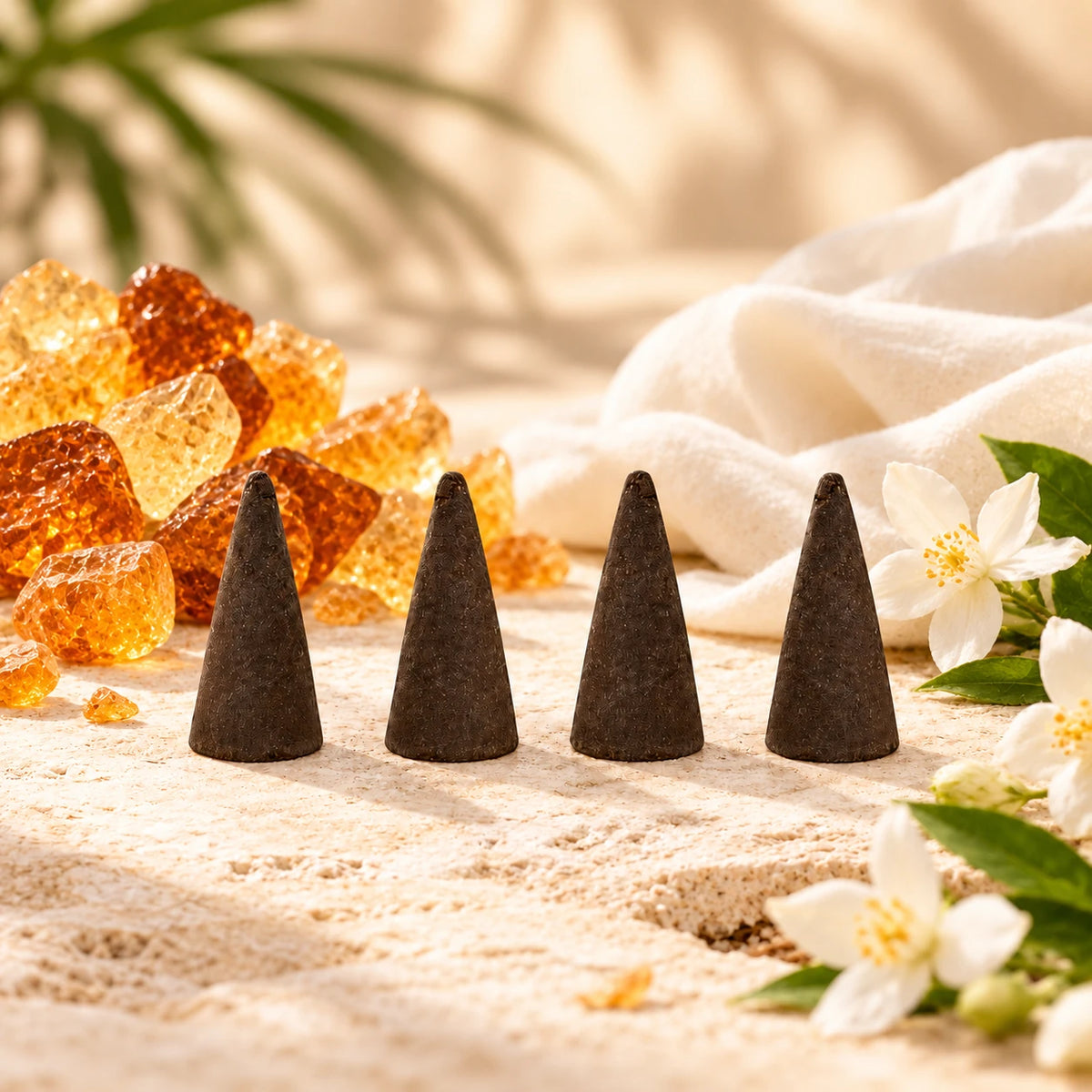 Kush Incense Cones on cream stone.
