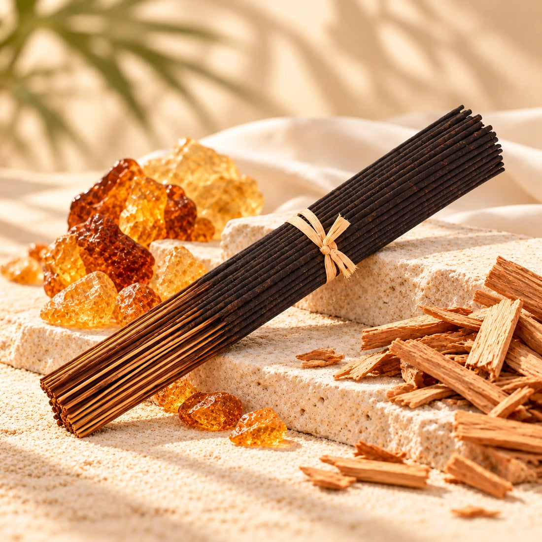 Lagerfeld Incense Sticks on cream stone.