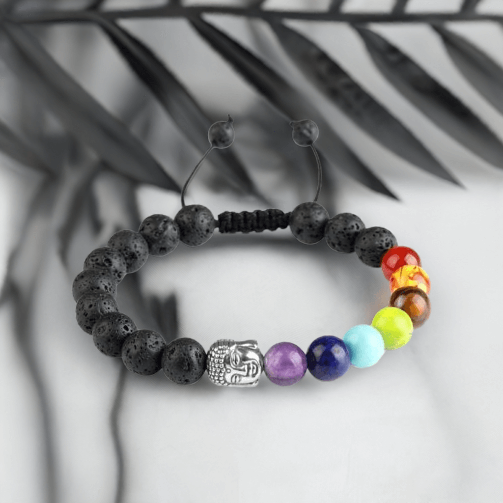 7 Chakra Lava Stone Bracelet - Buddha Head – Balance and Spiritual Protection for Men and Women.