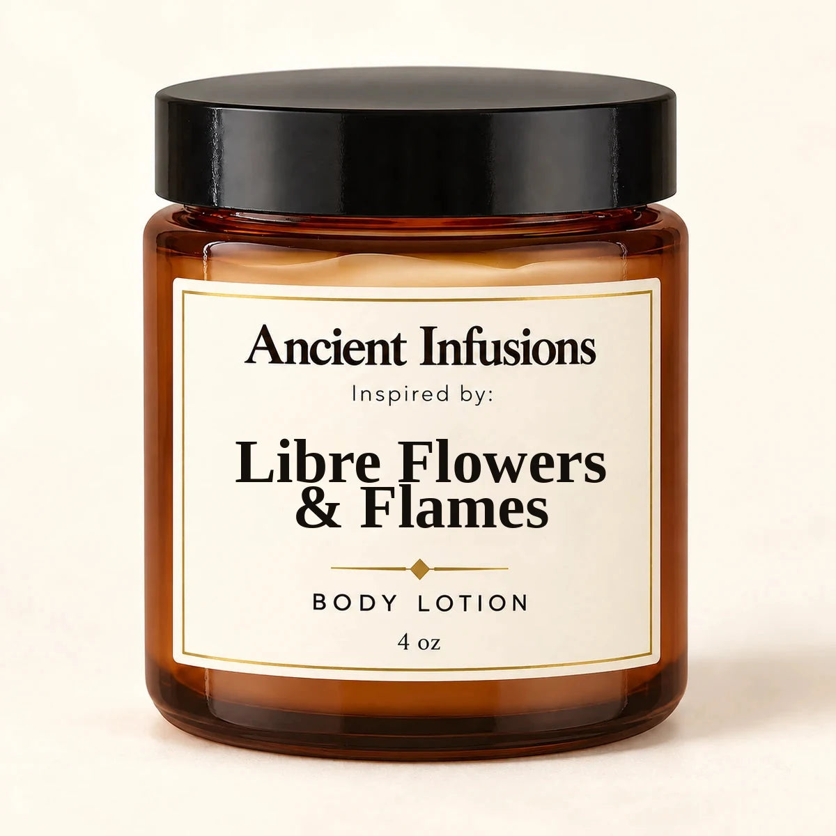 Libre Flowers & Flames Inspired Body Lotion by Ancient Infusions — 4 oz amber glass jar