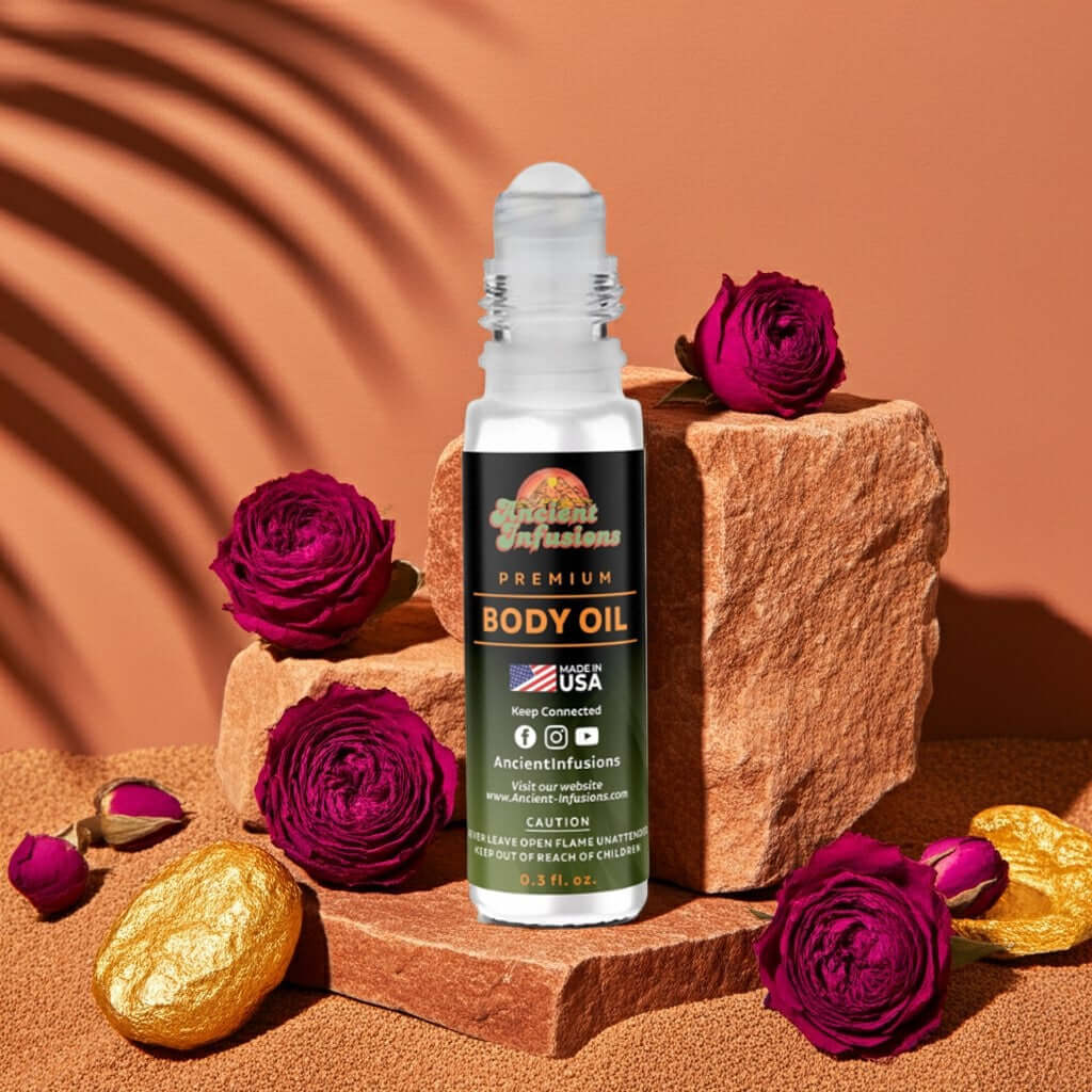 Louis Vuitton Fleur du Desert Inspired Body Oil with floral accents and elegant packaging, enhancing luxury fragrance experience.