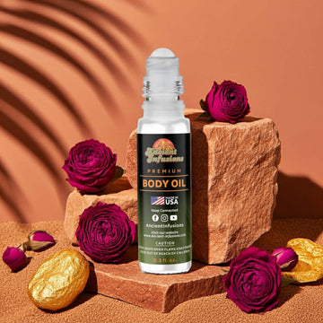 Louis Vuitton Fleur du Desert Inspired Body Oil with floral accents and elegant packaging, enhancing luxury fragrance experience.