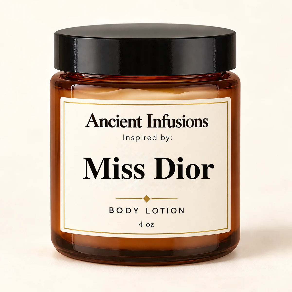 Miss Dior Inspired Body Lotion by Ancient Infusions — 4 oz amber glass jar