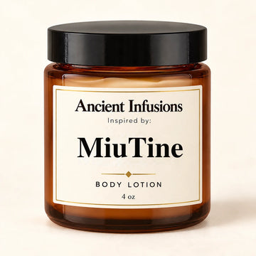 MiuTine Inspired Body Lotion by Ancient Infusions — 4 oz amber glass jar